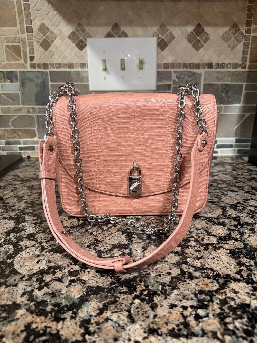 Rebecca minkoff Peach Pink Textured Leather Chain Shoulder Bag